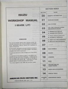 1985 Isuzu I-Mark JT Service Shop Repair Manual