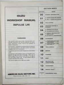 1985 Isuzu Impulse Service Shop Repair Manual