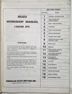 1985 Isuzu I-Mark PF Service Shop Repair Manual