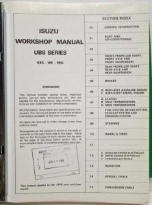 1986 Isuzu Light Duty Vehicle UBS Series Service Shop Repair Manual UBS WE 98G