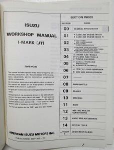 1987 Isuzu I-Mark Service Shop Repair Manual