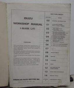 1988 Isuzu I-Mark Service Shop Repair Manual