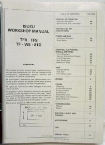1988 Isuzu Light Duty Vehicle TF Series Service Shop Manual TFR TFS TF WE 81G