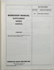 1991 Isuzu Rodeo Service Shop Repair Manual Supplement - Rear Wheel Anti-Lock