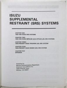 1990-1995 Isuzu Supplemental Restraint System (SRS) Service Shop Repair Manual