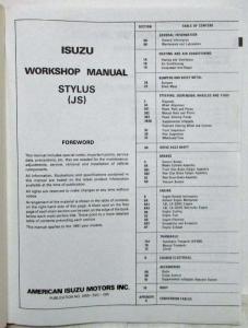 1991 Isuzu Stylus Service Shop Repair Manual