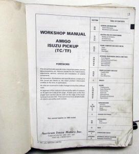 1992 Isuzu Pickup and Amigo Service Shop Repair Manual