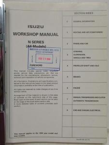 1994 Isuzu Light Duty Vehicle N-Series Service Shop Repair Manual