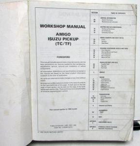 1994 Isuzu Pickup and Amigo Service Shop Repair Manual