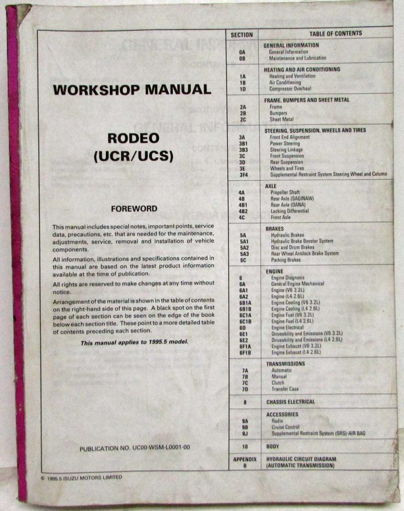 1995 1/2 Isuzu Rodeo Service Shop Repair Manual