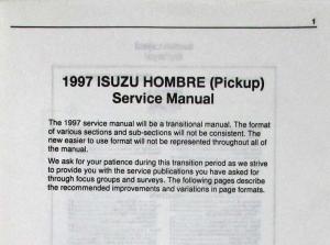 1997 Isuzu Hombre Pickup Service Shop Repair Manual - 2 Volume Set