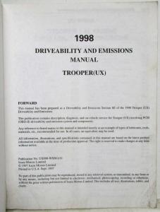 1998 Isuzu Trooper Driveability and Emissions Manual