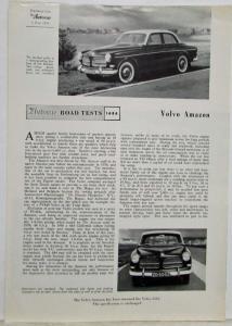 1958 Volvo Amazon 122S The Autocar Road Tests 1686 Article Reprint