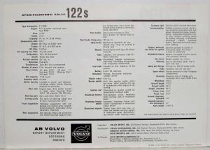 1960 Volvo 122S Spec Sheet for Discerning People