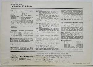 1961 Volvo P1800 Spec Sheet