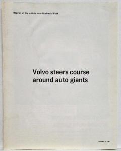 1968 Volvo Steers Course Around Auto Giants Business Week Article Reprint