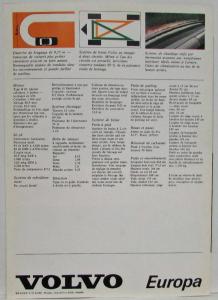 1970 Volvo Europa Sales Brochure - French Text