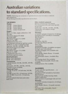 1975 Volvo 264 Sales Brochure with Variations Spec Sheet - Australian Market