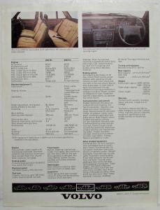 1977 Volvo 244 Spec Sheet - UK Market