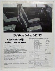 1978 Volvo 340L Series Spec Sheet - Dutch Text