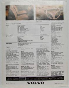 1978 Volvo 343 Spec Sheet - UK Market