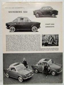 1959 Weinsberg 500 Coupe und Limousette Magazine Ad Sheet - German Text