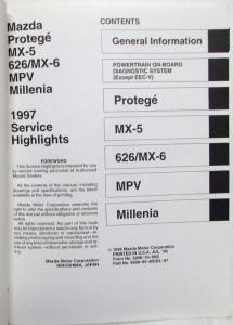 1997 Mazda Service Highlights Shop Manual - Protege MX-5 626/MX-6 MPV Millenia