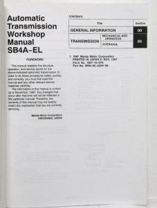 1997 Mazda Automatic Transmission SB4A-EL Service Shop Repair Manual