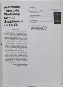 1996 Mazda Automatic Transaxle GF4A-EL Service Shop Repair Manual Supplement