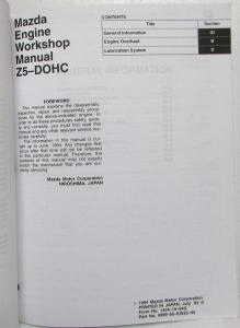 1994 Mazda Engine Service Shop Repair Manual - Z5 -DOHC