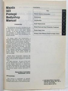 1995 Mazda 323 Protege Bodyshop Service Shop Repair Manual