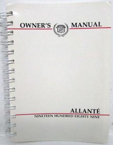 1989 Cadillac Allante Owners Manual
