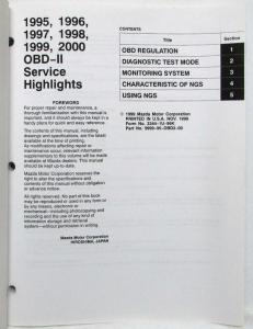 1995 1996 1997 1997 1998 1999 2000 Mazda OBD-II Service Highlights Manual