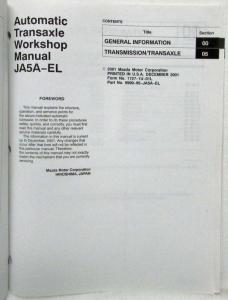 2001 Mazda Automatic Transaxle JA5A-EL Service Shop Repair Manual