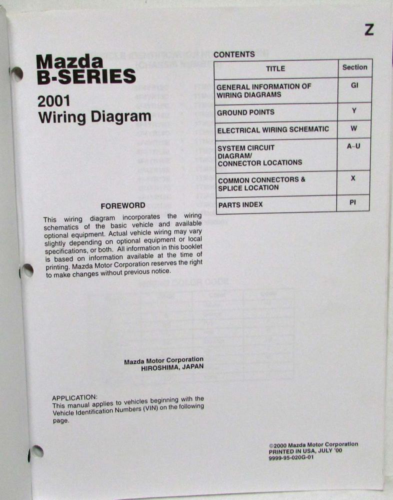 2001 Mazda B-Series Truck Electrical Wiring Diagram w/ 2.3L Update