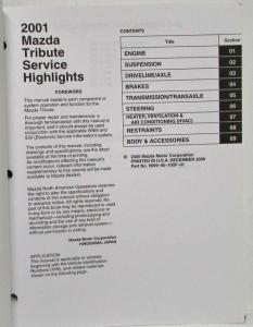 2001 Mazda Tribute Service Highlights Shop Manual