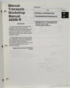 2003 Mazda Manual Transaxle A65M-R Service Shop Repair Manual