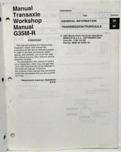 2003 Mazda Manual Transaxle G35M-R Service Shop Repair Manual