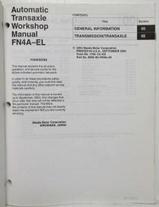 2004 Mazda Automatic Transaxle FN4A-EL Service Shop Repair Manual