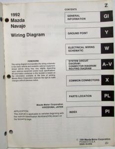 1992 Mazda Navajo SUV Electrical Wiring Diagram