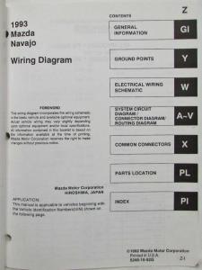 1993 Mazda Navajo SUV Electrical Wiring Diagram