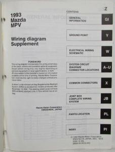 1993 Mazda MPV Electrical Wiring Diagram Supplement