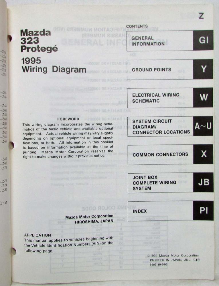 1995 Mazda 323 Protege Electrical Wiring Diagram