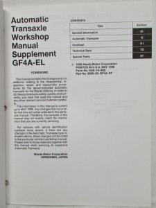 1996 Mazda Automatic Transaxle Workshop Manual Supplement GF4A-EL