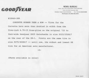 1990 Goodyear Tires Then and Now Press Photo and Release 0509 - Corvette