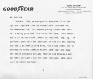 1990 Goodyear Wrangler TD Boonie Tires Press Photo & Release 0510 - 1500-Series