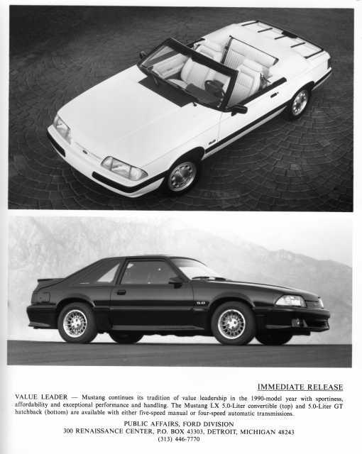 1990 Ford Mustang LX 5.0 Convertible and GT Press Photo 0335
