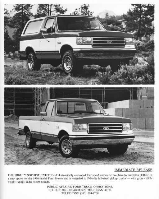 1990 Ford Bronco and F-Series Full Size Pickup Press Photo 0344