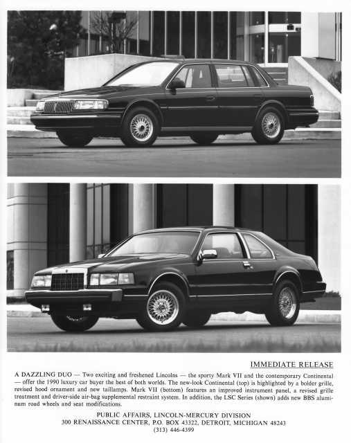1990 Lincoln Continental and Mark VII Press Photo 0080