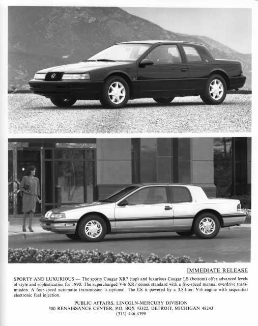 1990 Mercury Cougar XR7 and LS Press Photo 0137